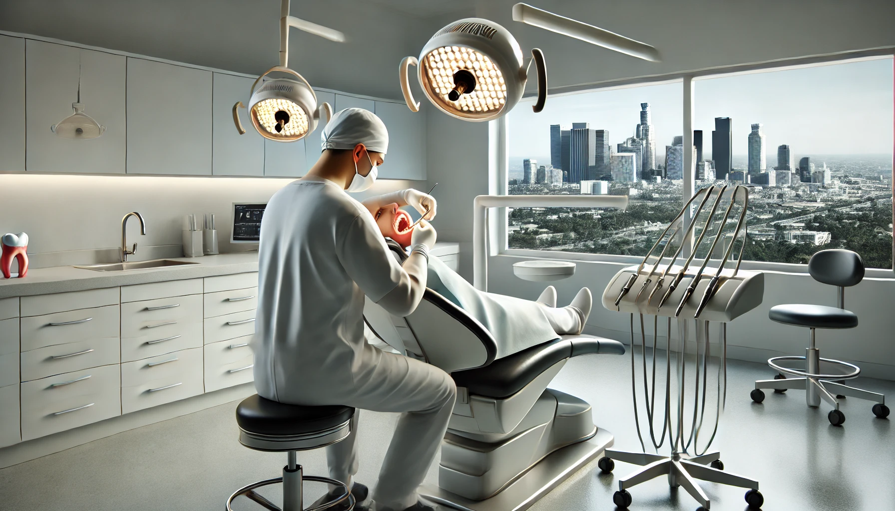 Bone regeneration procedure in a modern dental clinic with a periodontist