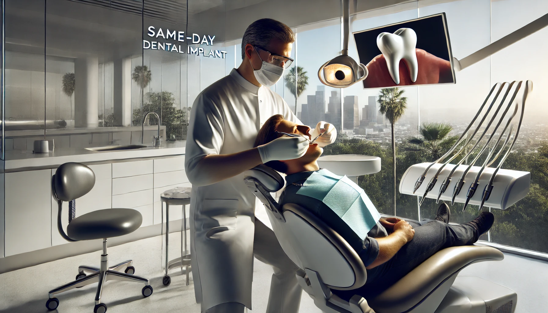 Same day dental implants in Beverly Hills with a skilled dentist in a high-end clinic