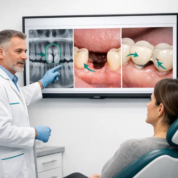 Periodontist consulting with patient about single dental implant options for missing or damaged teeth.